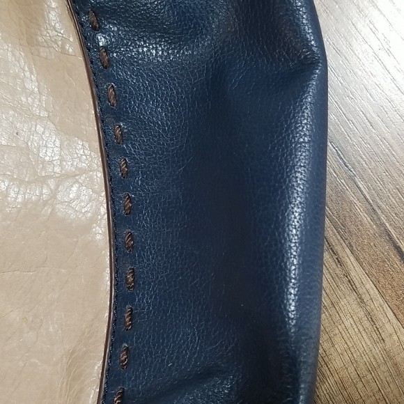 THE SAK THALIA Navy and Beige Small Leather Hobo Bag Purse with Braided Handle - Picture 8 of 16